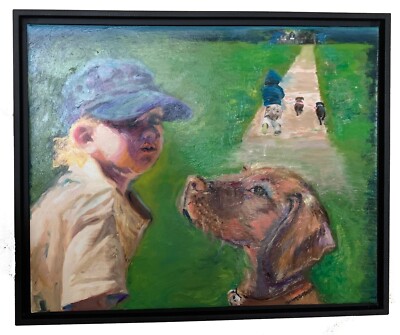 A Boy and His Dog, Original Oil Painting, by Van Ness