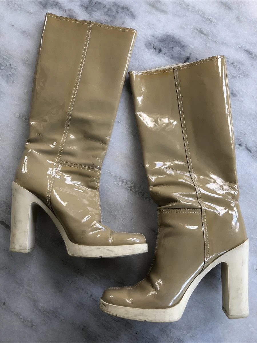 Vintage Miu Miu By Prada Camel Heeled Rain Boots Size 5.5