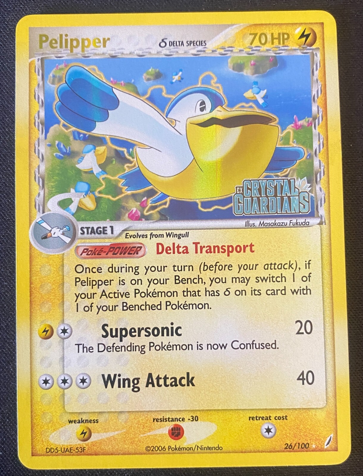 Pelipper 26/100 EX Crystal Guardians (2006) - Vintage Reverse Holo Stamped - NM