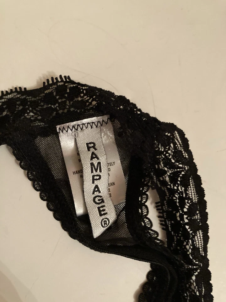 VINTAGE NWOT Rampage Black Holographic Dot Mesh Thong L - Image 3 of 3