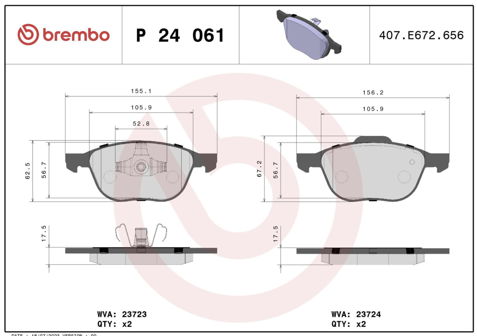 Plaquettes de freins BREMBO P 24 061 d'origine pour train avant auto