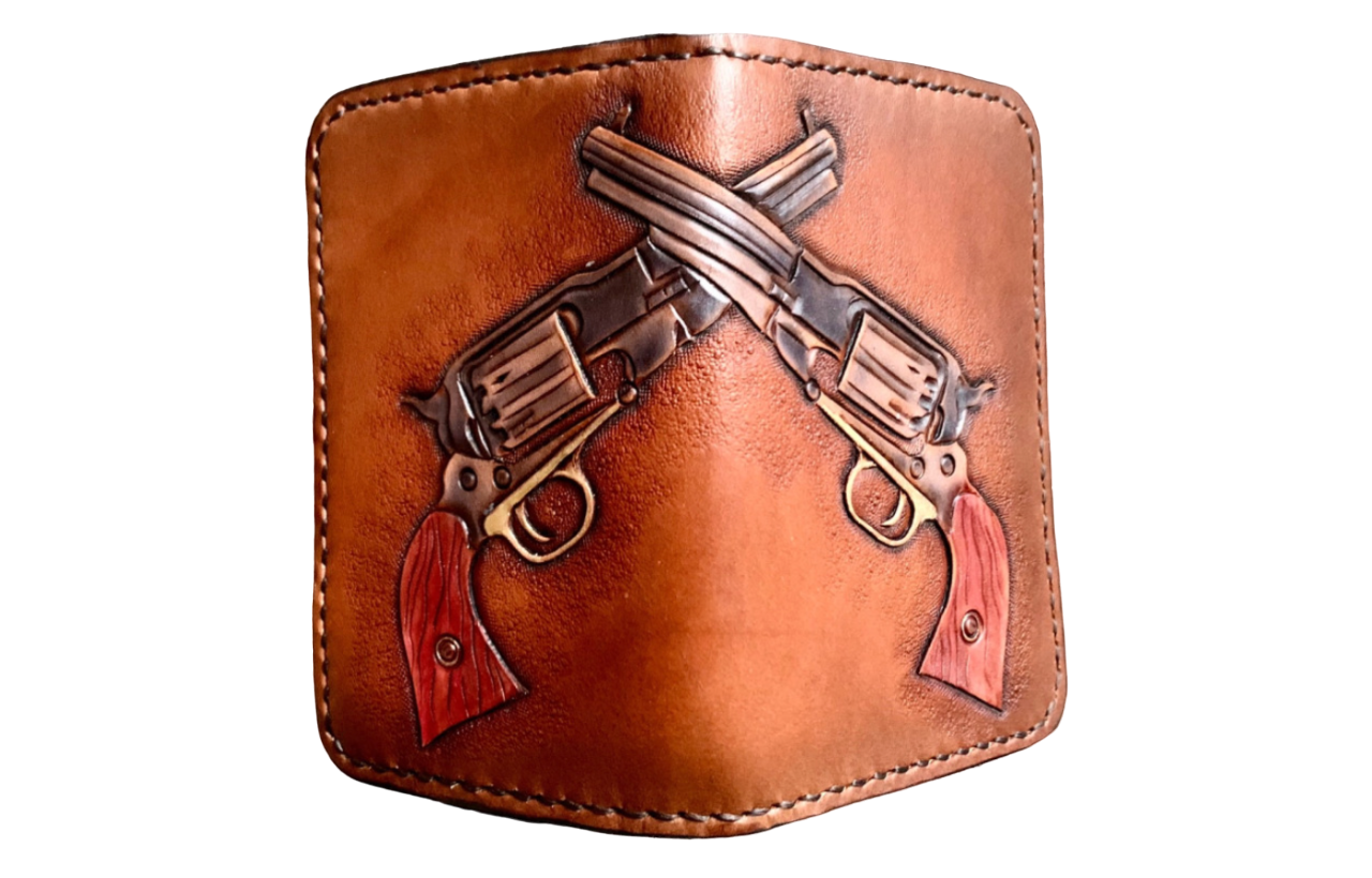 Gun Wallet, 3D Genuine Leather Wallet, Cowboy Wallet, Carved Leather Long Wallet