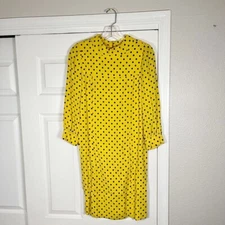 Vintage 1950s Shift Dress Yellow Polka Dot Long Sleeve Junior Accent Womens