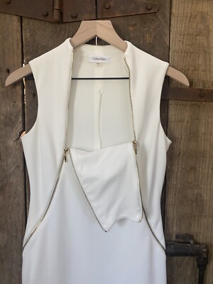 calvin klein white dress with gold zipper Calvin Klein White Halter Dress Gold Zipper Accent