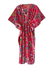 Indian Red Mukut Print Cotton Hippie Maxi Women Nightwear Caftan Dress Kimono