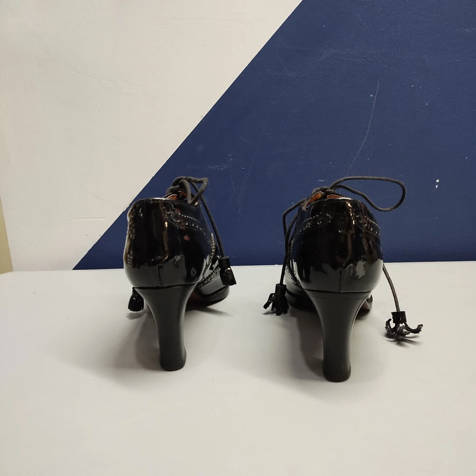 Ralph Lauren Raro Italia Tacones Bloque Con Cordones Mujer Talla 7.5B Negro Puntera Almendra Foto 4 de 4