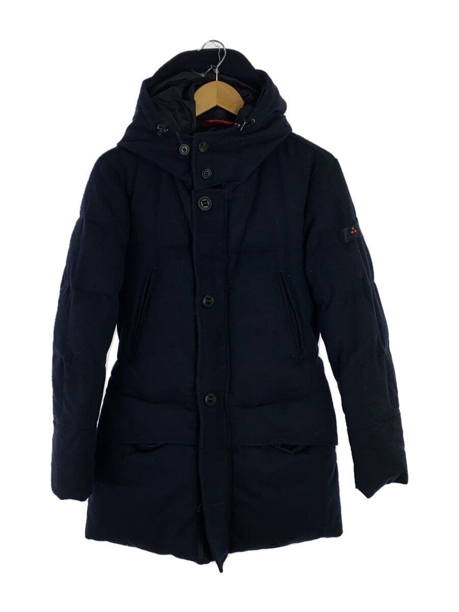 Navy Solid PEUTEREY Wool Hooded Down Jacket Coat … - image 1