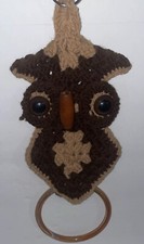 Vintage Retro Crocheted Owl Wall Hanging Boho Decor towel hanger 70  s Handmade