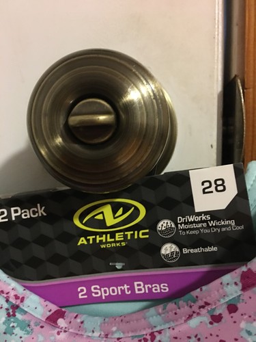NWT GIRLS SIZE XS ATHLETIC WORKS 2 PACK HIGH NECK KEYHOLE SPORT BRAS BAND size28 - Picture 4 of 9