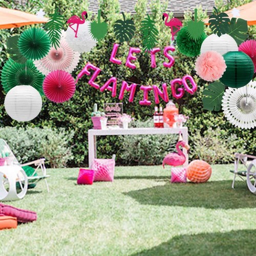 Meiduo Tropical Flamingo Palm Leaves Party Decorations with Paper Fans Paper ... - Picture 4 of 6