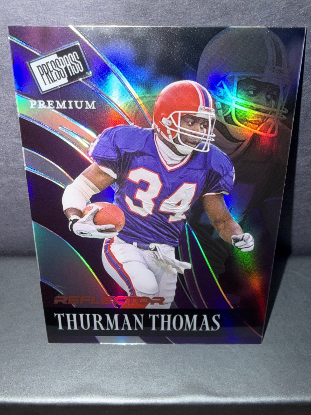 2024 Leaf Press Pass Premium Thurman Thomas Retro R-90 Purple Reflector 6/15