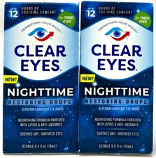 2 Clear Eyes Nighttime Restoring Drops, Soothes Dry & Irritated Eyes 0.5fl oz