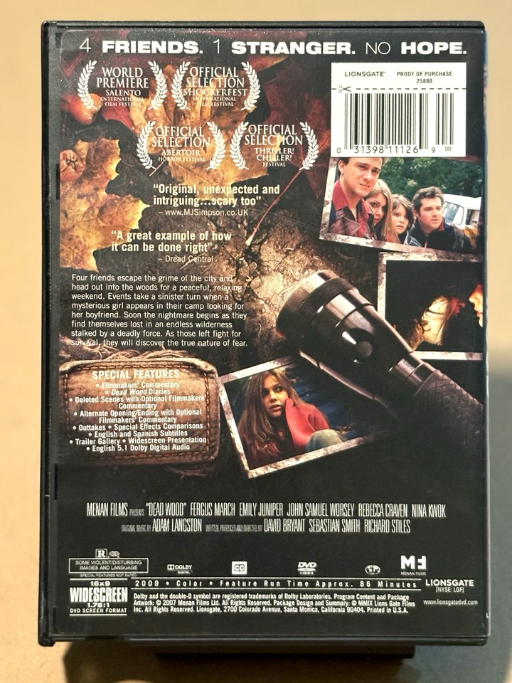 *DEAD WOOD* HORROR DVD, WIDESCREEN, 2009 LIONSGATE, DOLBY DIGITAL, FAST SHIP! Foto 4 de 4