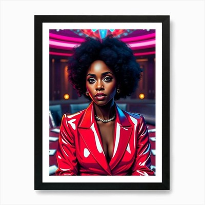 Schwarze Frau in roter Jacke Kunstdruck gerahmt Wandbild Poster Leinwanddruck Bild