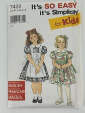 Simplicity 7422 Child's Dress  Pinafore Sewing Pattern Sizes 3-8