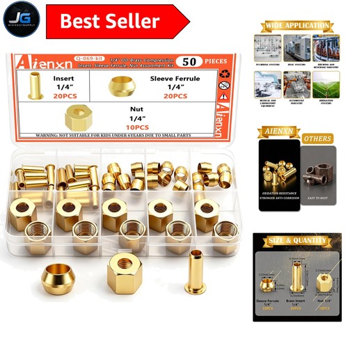 1/4-Inch Brass Compression Fittings - 50PC Assortment for Reliable Connections