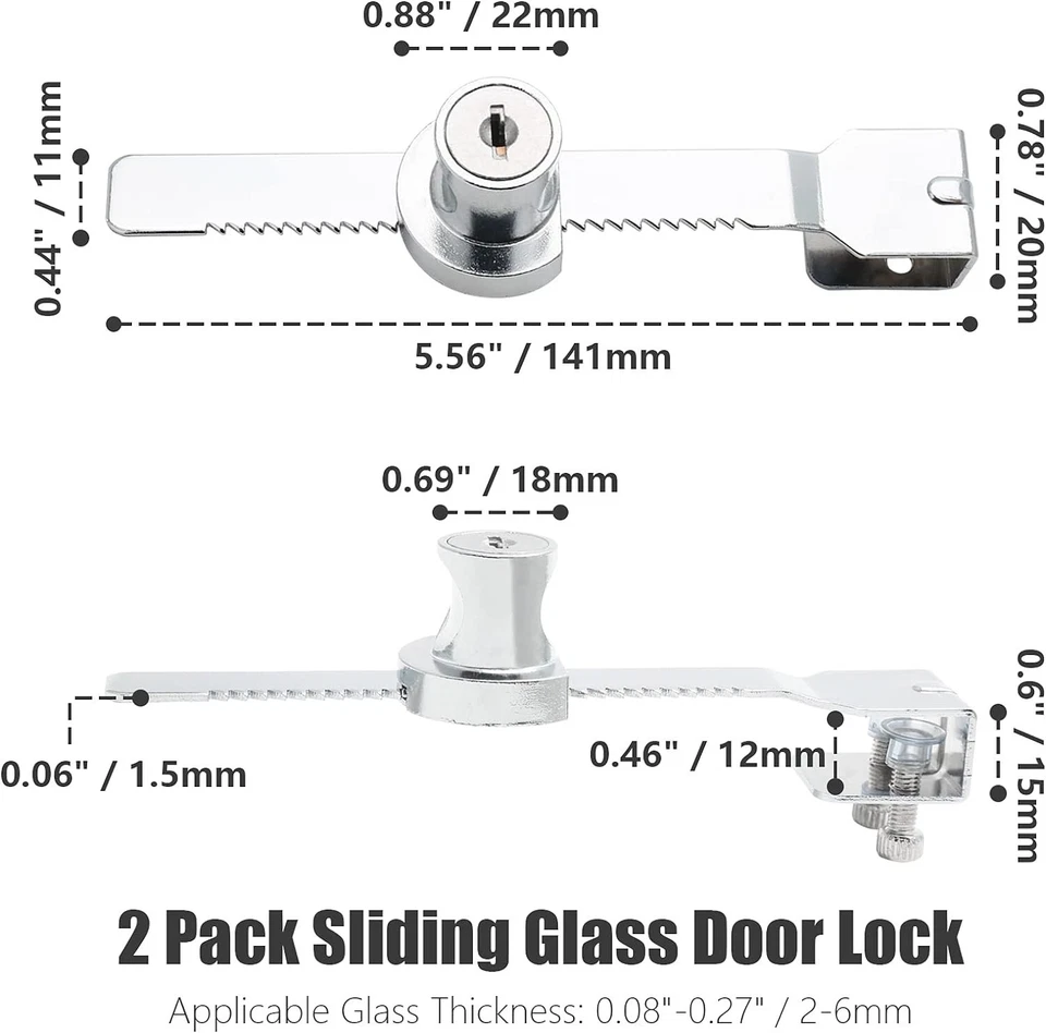 2Pcs Keyed Display Case Showcase Lock Sliding Glass Cabinet Door Locks w/ 4 Keys - Image 2 of 4
