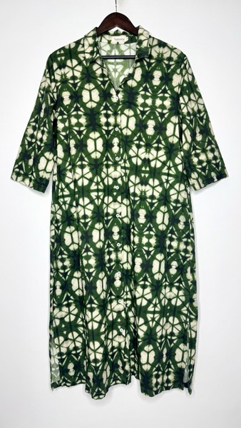Namastai Size S/M Women's Shirt Dress Green Tie Dye 100% Cotton Boho Midi