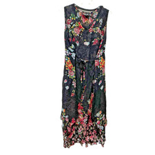 M Lola P Dress Sz Peasant Flare Maxi Floral Boho Hippie Summer Dress Fairy crepe