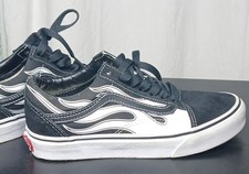 Boys 4.0 Women's 5.5 Vans Old Skool Flame Shoes Black White Skate Sneakers Shoes