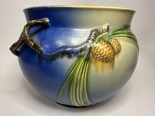 Roseville Pottery Pinecone Blue Jardiniere Bowl 10” Vintage FREE SHIPPING B10 - Picture 8 of 17