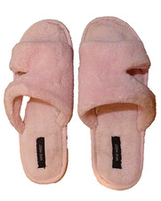Womens' Nine West Fluffy Pink Slip-on Slippers with Non-Slip Sole-Size 7-8 Med.