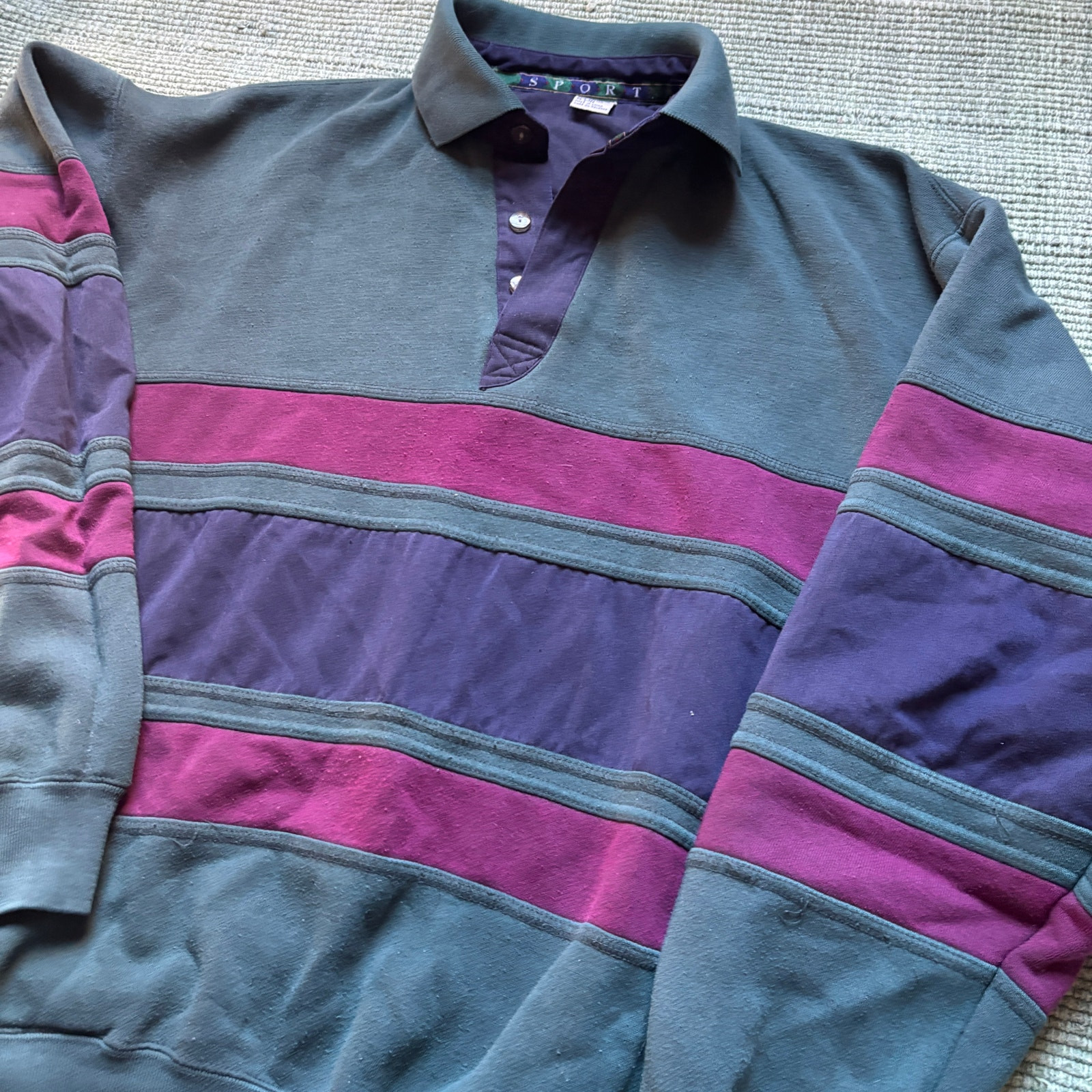 Vintage basic three tone striped collared sweatsh… - image 6