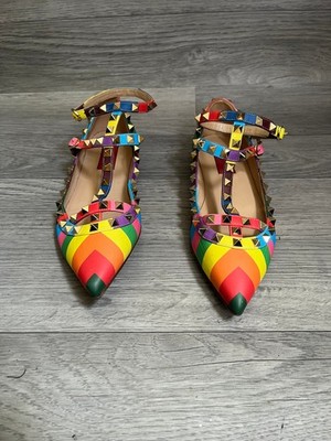Valentino garavani rockstud  cage multicolor  rainbow collection ballets sz 36.5