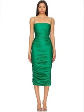 Nookie Pallisade Ruched Midi Dress In Jade Green New Size XS
