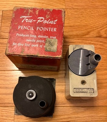 Vintage Pencil Sharpeners Tru-Point Pencil Pointer Model D & Eagle Turquoise 17