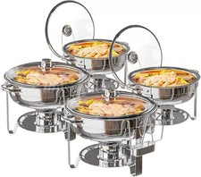 2/4Pack Stainless Steel Round Chafing Dish Buffet Set w/Lid Holder and Glass Lid