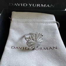 DAVID YURMAN Sterling Silver Large 34MM STARBURST Pave Diamonds Ring Size 7