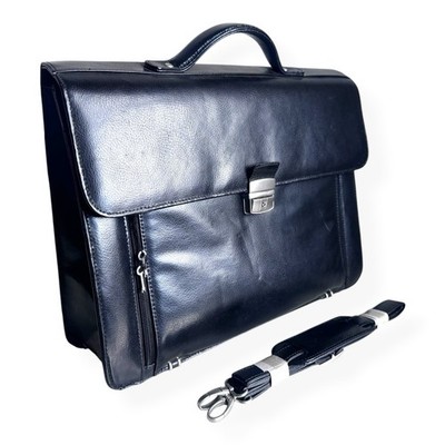 Herren Schwarz Kunstleder Executive Aktentasche Business Laptoptasche mit Schulter