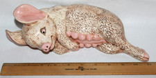 Vintage CERAMIC PIG FIGURIN Textured Ceramic Laying Down 11" Long-WRC