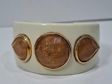 Designer LUCAS JACK Vintage Style Ivory Resin Gold Amber Jewel  BRACELET Cuff