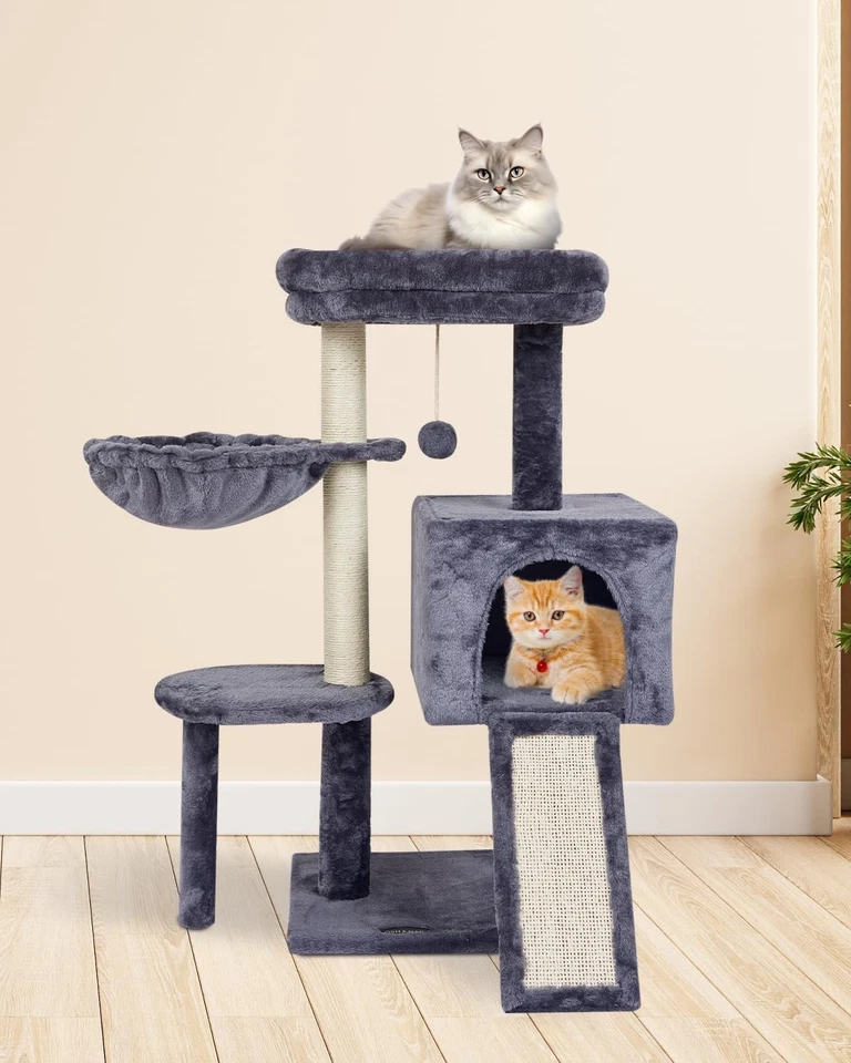 Stylish Smoky Grey Cat Tree with Hammock & Scratching Posts for Indoor Cats - Image 4 of 4
