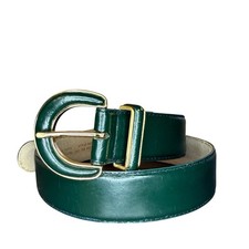 VINTAGE 1995 LIZ CLAIBORNE Green Leather Gold D-Ring Buckle Belt SMALL PETITE
