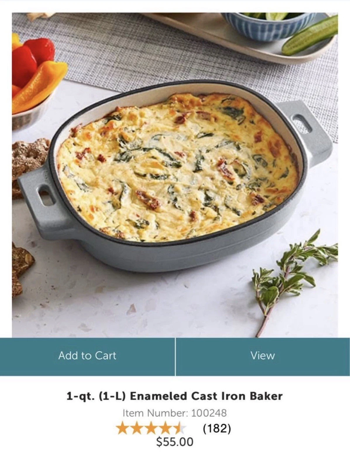 Pampered Chef Enameled Cast Iron Baker 1Qt Grey New In Box