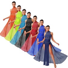 Womens Dresses Keyhole Dancewear Leotard Dress Outdoor Rhinestone Ballet Dance