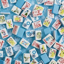 Blue Stripe 4-Layer Acrylic Mahjong Tiles American Set 160 Pcs - US Fast Ship 