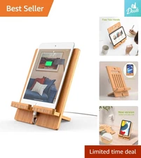 Multi-Angle Bamboo Tablet Stand - Stylish Docking Station for Tablets & Phones