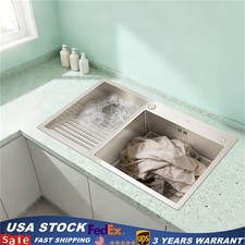 Laundry Sink Drop-in Stainless Steel Utility Sink Hand Wash Tub with Washboard