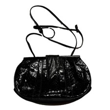 Vintage Black Snake Skin  Leather Evening Bag Clutch Purse Convertible 1980's