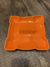 Ashtray Pottery over Lava Wood Orange Vintage Retro Large Square MCM USA 8007