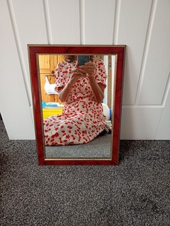 Lovely Mirror Wall Hung 12" X 17" Rich Red/Brown Surround With Gold Trim. VGC