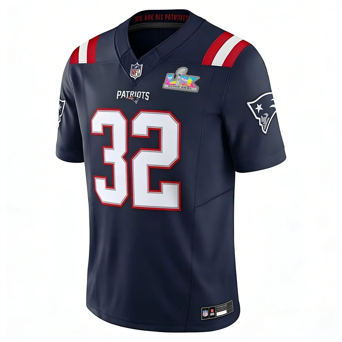 Men Patriotss #32 TreVeyon Henderson Super B.owl LX Jersey