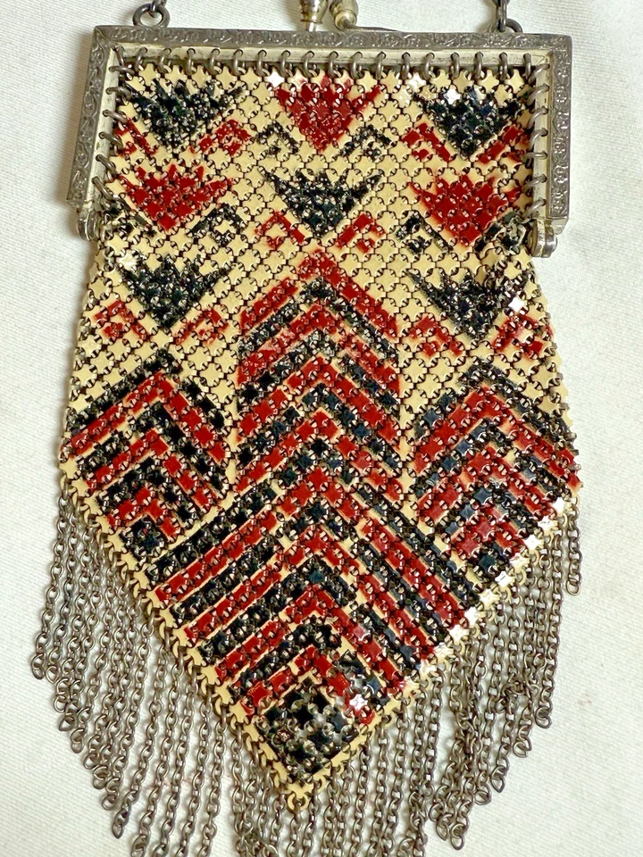 小号古董 20 世纪 20 年代珐琅网状硬币钱包艺术装饰翻盖 — 第 4/4 张图片