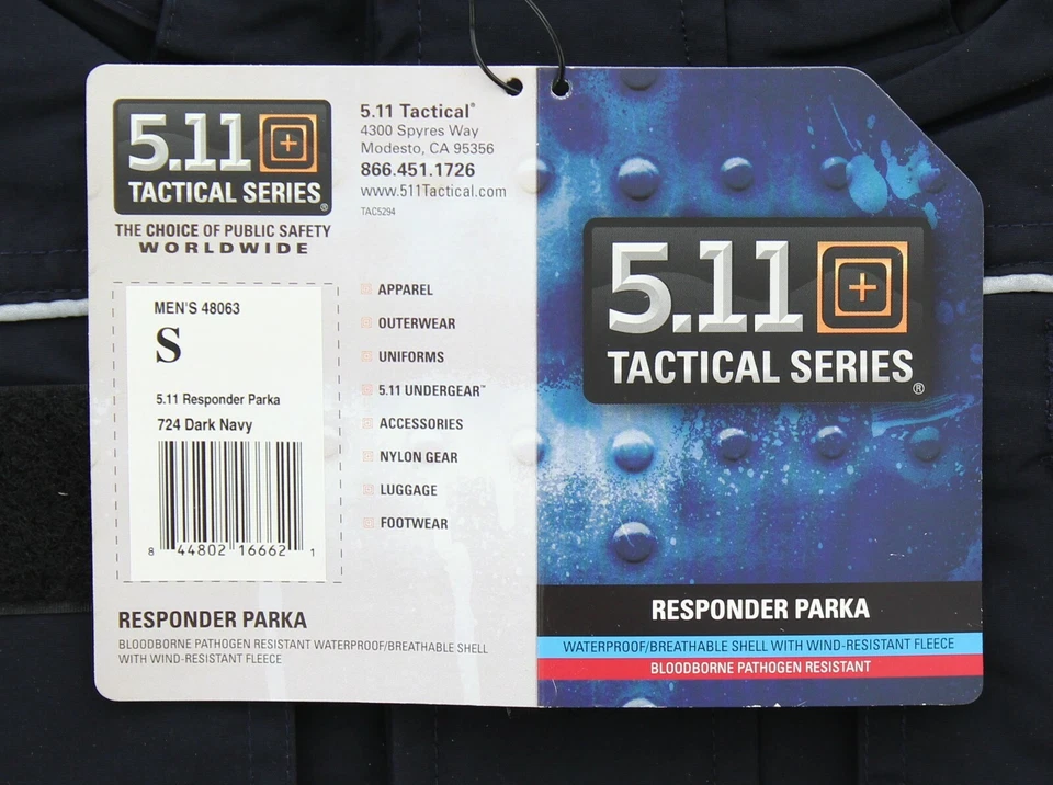 5.11 Tactical Responder Parka Jacket Men's, Waterproof Shell, Reflective 48063 - Image 3 of 4