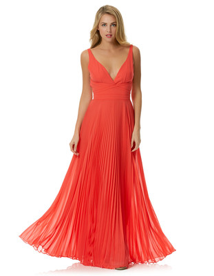 Laundry ~ Orange Chiffon Deep V-Neck Low Back Accordion Formal Gown 12 NEW $325