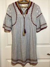 Maeve Anthropologie Crochet Embroidered Blue Stripe Mini Dress sz XX Small EUC
